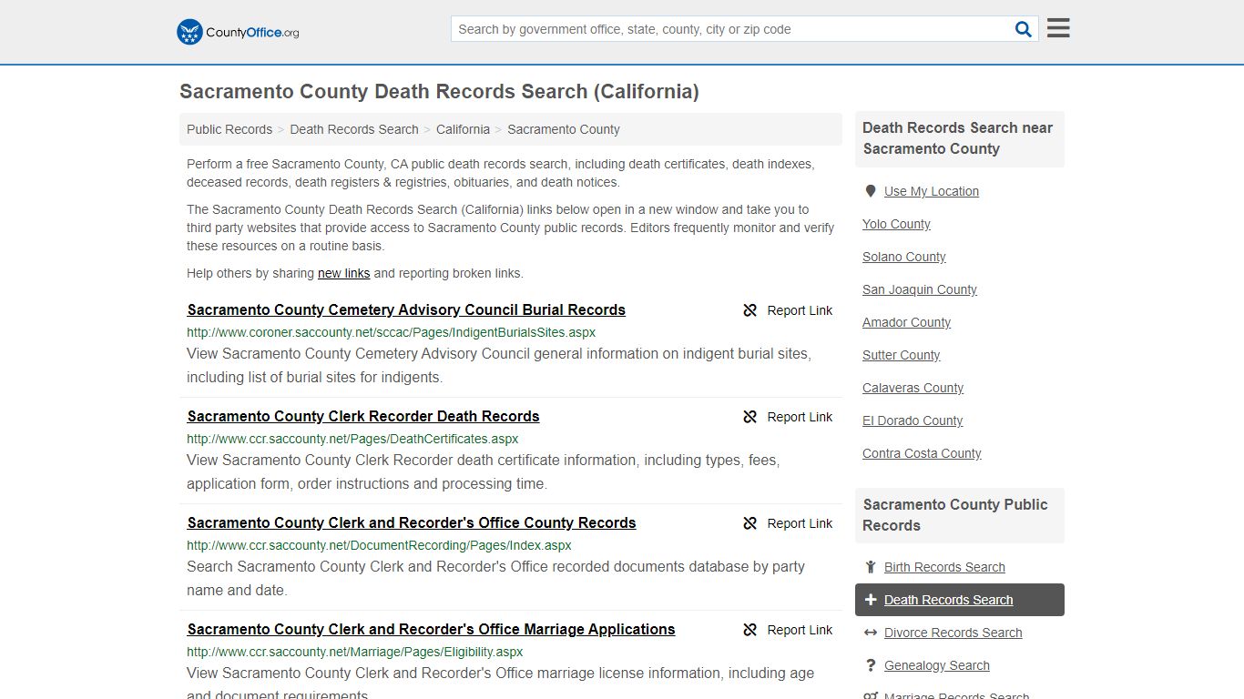Sacramento County Death Records Search (California) - County Office